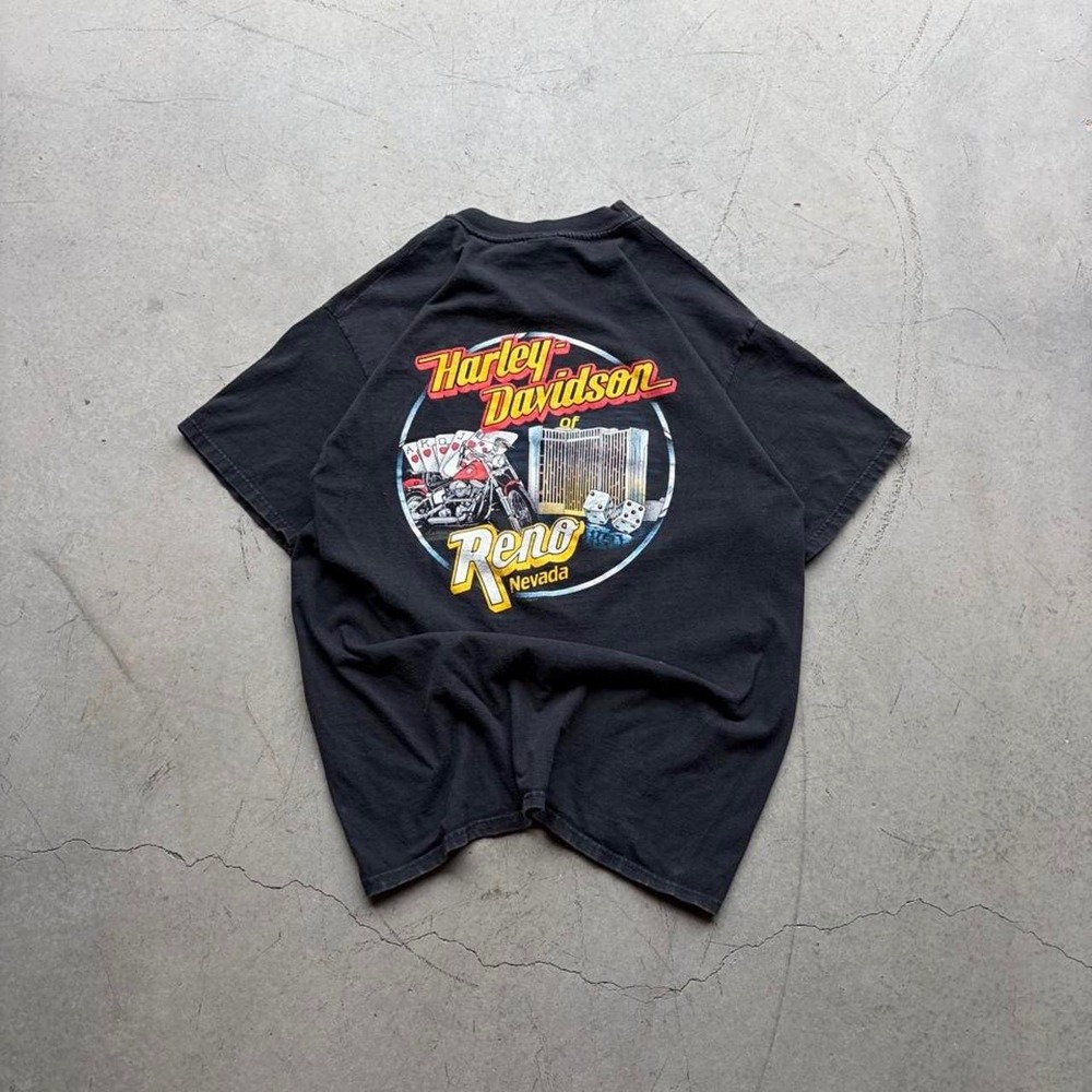 Vintage 1998 Harley Davidson Reno Nevada T Shirt Mens Large Black Hanes Beefy-T